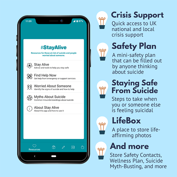 Crisis support, safety plan, staying safe from suicide, lifebox, and more